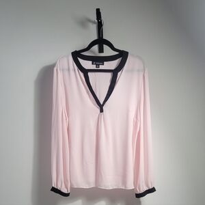 INC International Concepts Blush Blouse with Black Trim